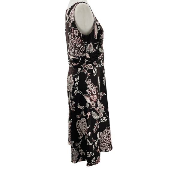Ann Taylor Brown Silk Floral Sleeveless V-neck Fit & Flare Dress Women Sz 8 - Picture 6 of 14